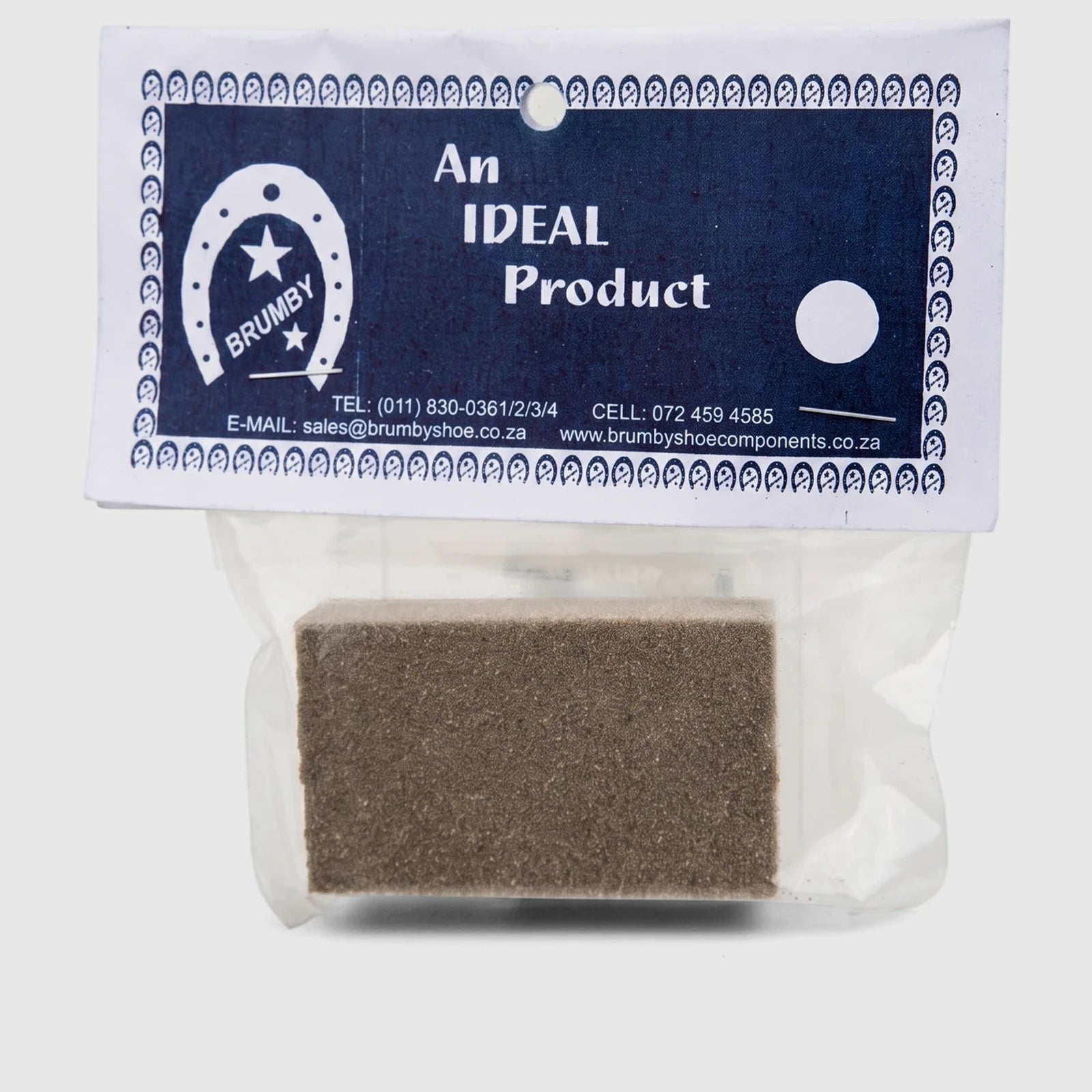 Brumby Ideal Suede and Nubuck Block in clear plastic packaging with a blue and white header, shown front view.