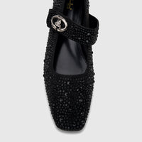 Black Bulbul ladies' evening pump with a square toe, sparkling rhinestone embellishments, and a Mary Jane strap with a