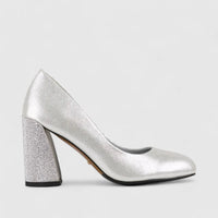 Bulbul Block Heel Court Shoe Silver CAR5029 Heels | familyshoecentre