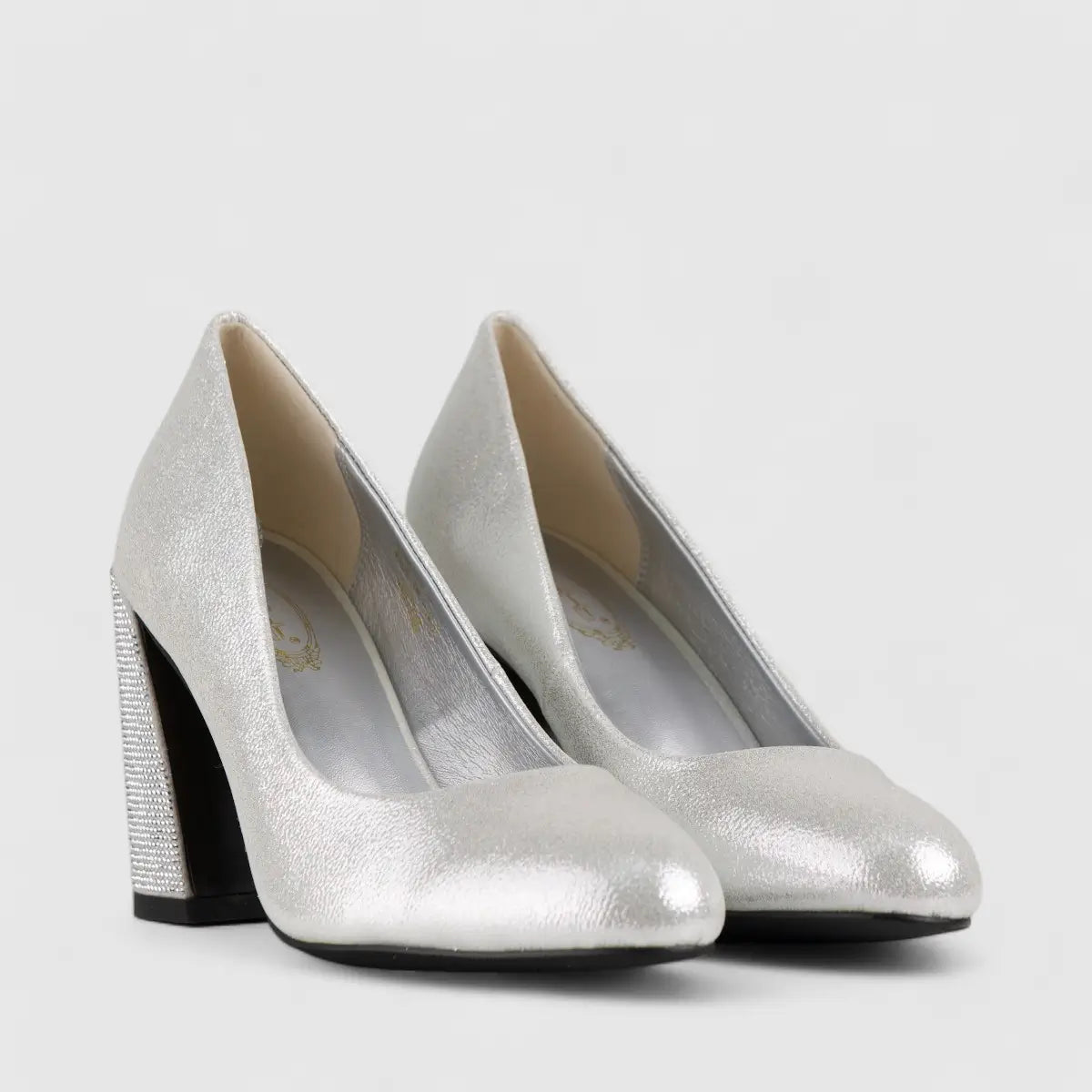 Bulbul Block Heel Court Shoe Silver CAR5029 Heels | familyshoecentre