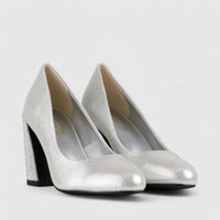 Bulbul Block Heel Court Shoe Silver CAR5029 Heels | familyshoecentre