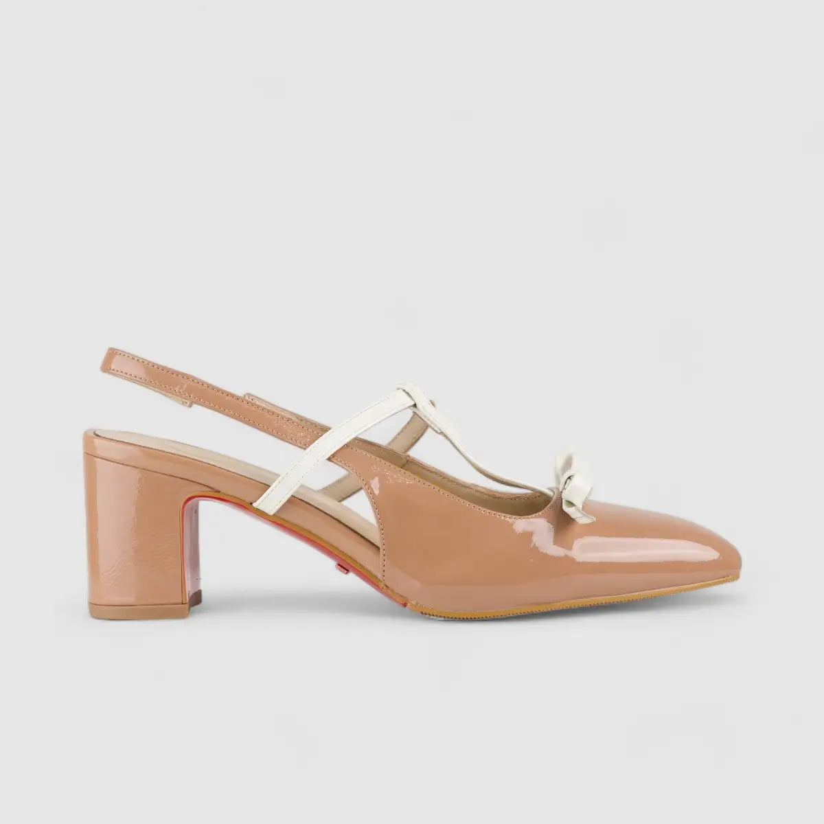 Bulbul Leather Block Heel Shoe Pink/White LAR6004 Heels | familyshoecentre
