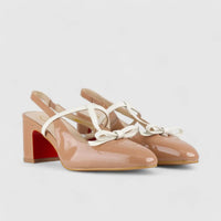 Bulbul Leather Block Heel Shoe Pink/White LAR6004 Heels | familyshoecentre