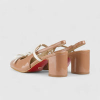 Bulbul Leather Block Heel Shoe Pink/White LAR6004 Heels | familyshoecentre