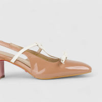 Bulbul Leather Block Heel Shoe Pink/White LAR6004 Heels | familyshoecentre