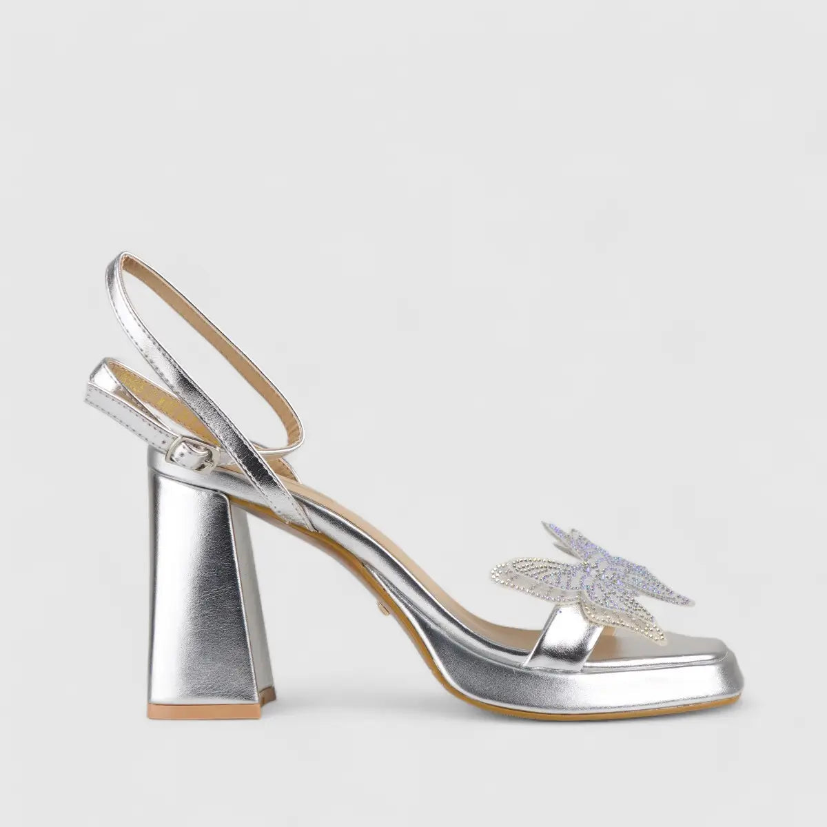 Bulbul Evening Block Heel Sandal Silver CAR5025 Heels | familyshoecentre