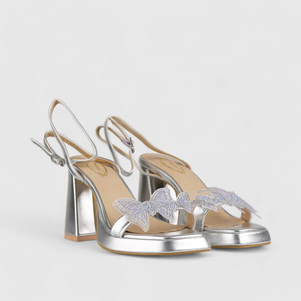 Bulbul Evening Block Heel Sandal Silver CAR5025 Heels | familyshoecentre