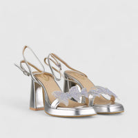 Bulbul Evening Block Heel Sandal Silver CAR5025 Heels | familyshoecentre