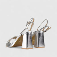 Bulbul Evening Block Heel Sandal Silver CAR5025 Heels | familyshoecentre