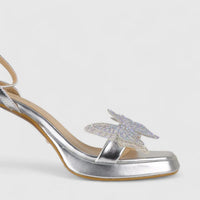 Bulbul Evening Block Heel Sandal Silver CAR5025 Heels | familyshoecentre