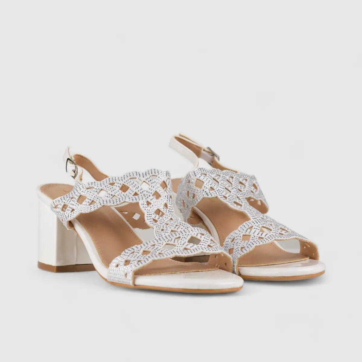 Bulbul Evening Block Heel Sandal White LU008 Heels | familyshoecentre