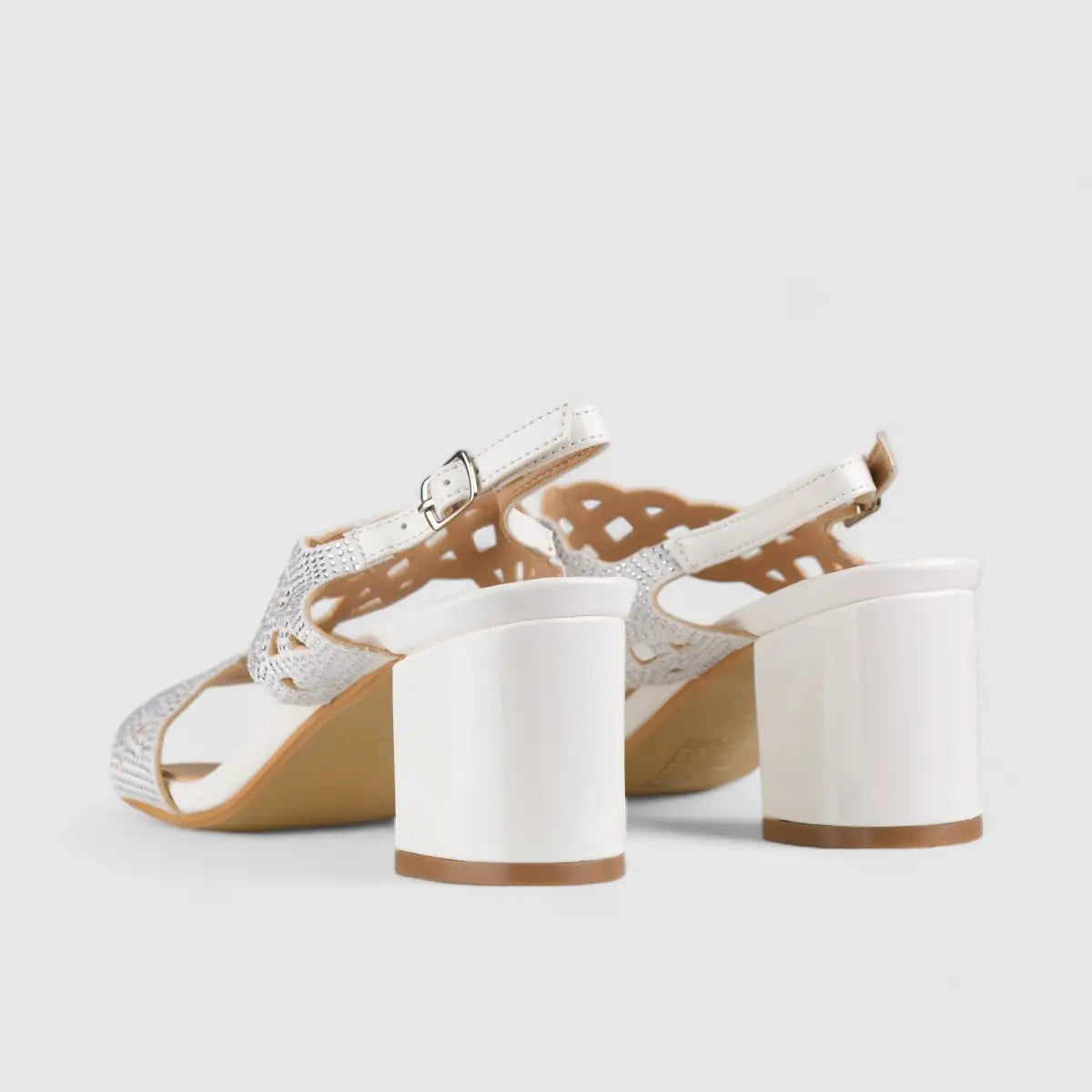 Bulbul Evening Block Heel Sandal White LU008 Heels | familyshoecentre