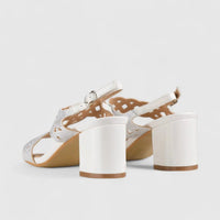 Bulbul Evening Block Heel Sandal White LU008 Heels | familyshoecentre