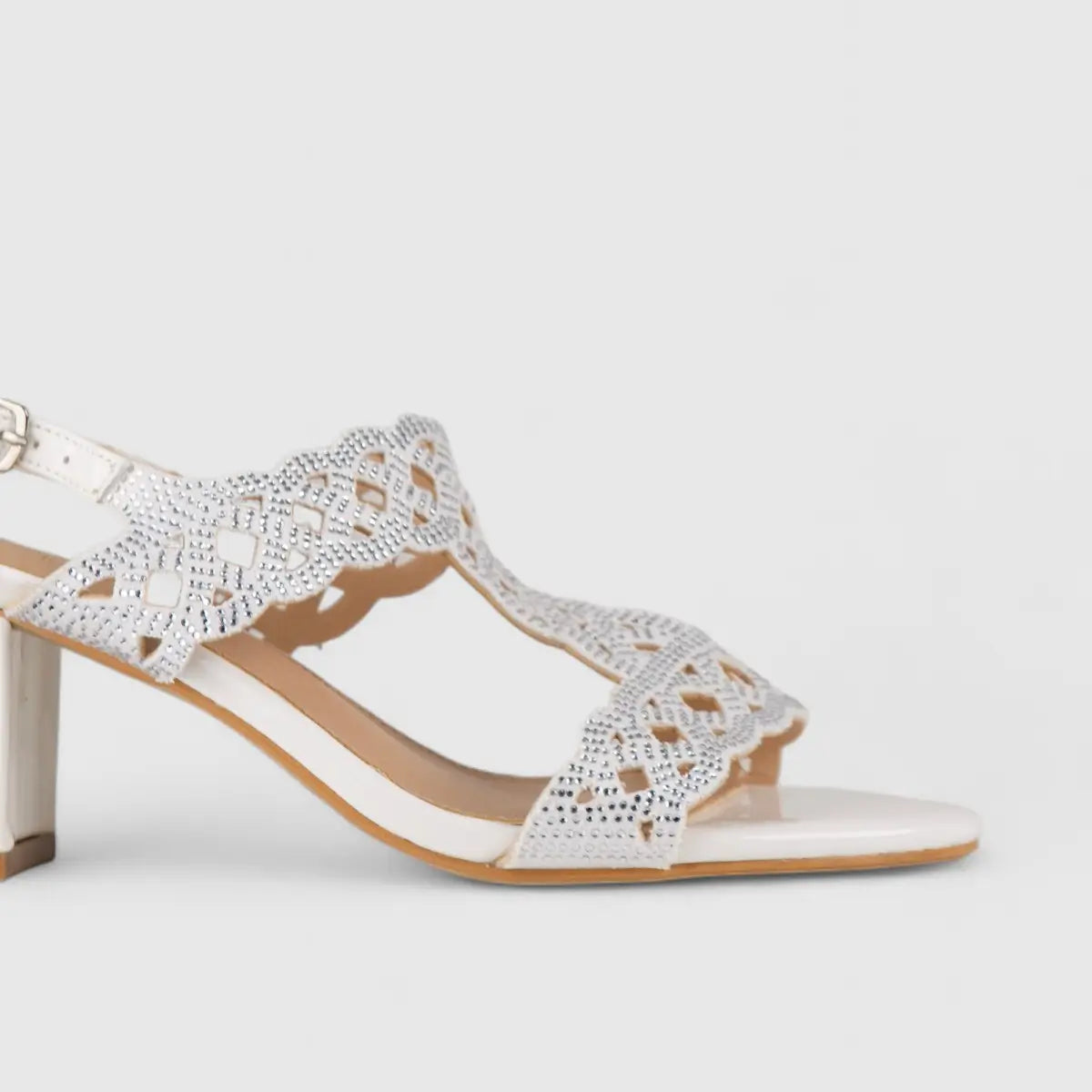 Bulbul Evening Block Heel Sandal White LU008 Heels | familyshoecentre