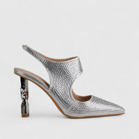 Bulbul Evening Court Shoe Silver  LI001 Heels | familyshoecentre