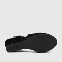 Bulbul Ladies Black Evening Wedge Sandal, viewed from the bottom side, showcasing the sole and embellished strap details.