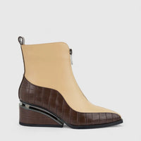 Bulbul Ladies Block Heel Ankle Boot Brown/Beige CAR26-5