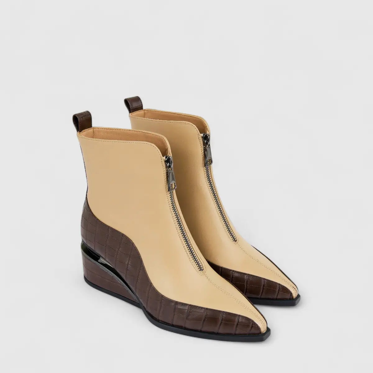 Bulbul Ladies Block Heel Ankle Boot Brown/Beige CAR26-5