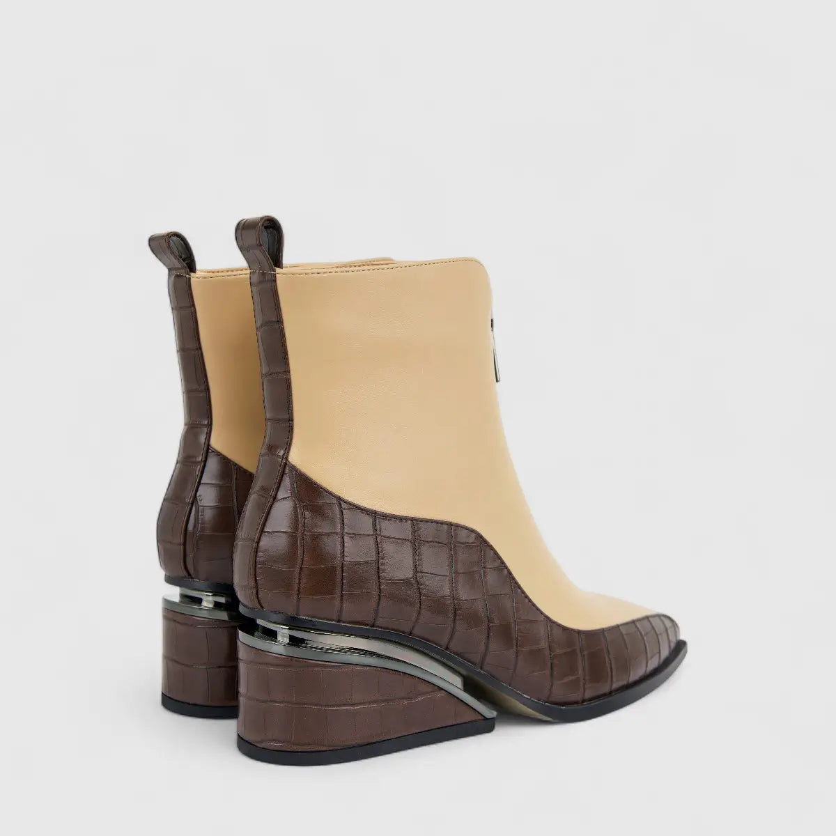 Bulbul Ladies Block Heel Ankle Boot Brown/Beige CAR26-5
