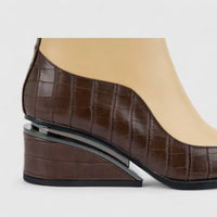 Bulbul Ladies Block Heel Ankle Boot Brown/Beige CAR26-5