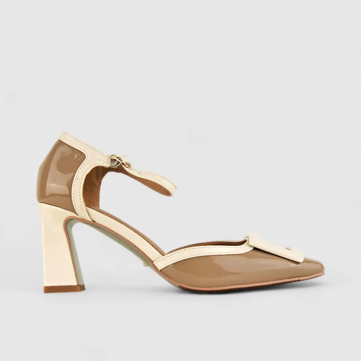 Bulbul Ladies Block Heel Sandal CAR-008 Khaki/White