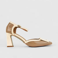 Bulbul Ladies Block Heel Sandal CAR-008 Khaki/White