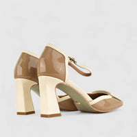 Bulbul Ladies Block Heel Sandal CAR-008 Khaki/White