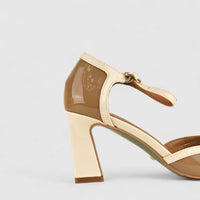 Bulbul Ladies Block Heel Sandal CAR-008 Khaki/White