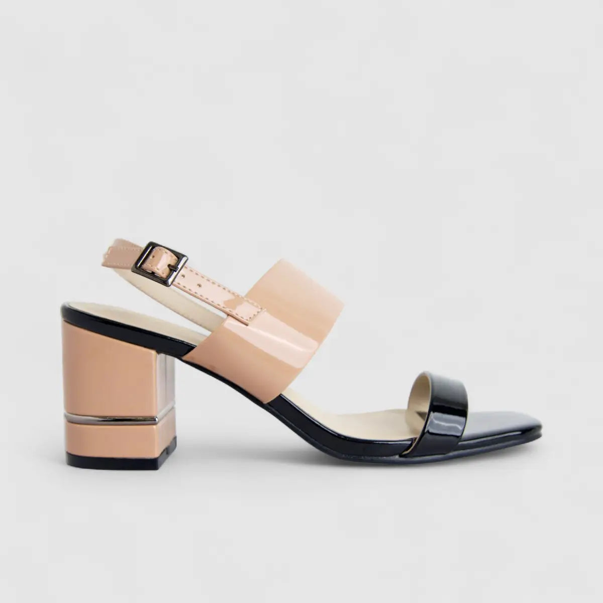 Bulbul Ladies Block Heel Sandal Black Beige HAR075