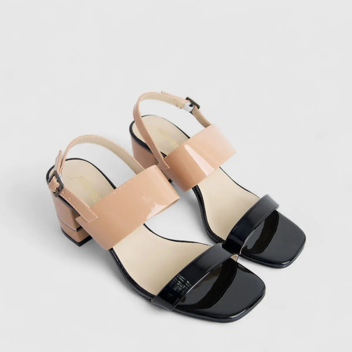 Bulbul Ladies Block Heel Sandal Black Beige HAR075