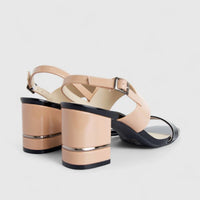 Bulbul Ladies Block Heel Sandal Black Beige HAR075