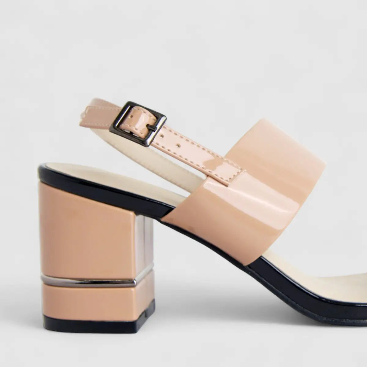 Bulbul Ladies Block Heel Sandal Black Beige HAR075