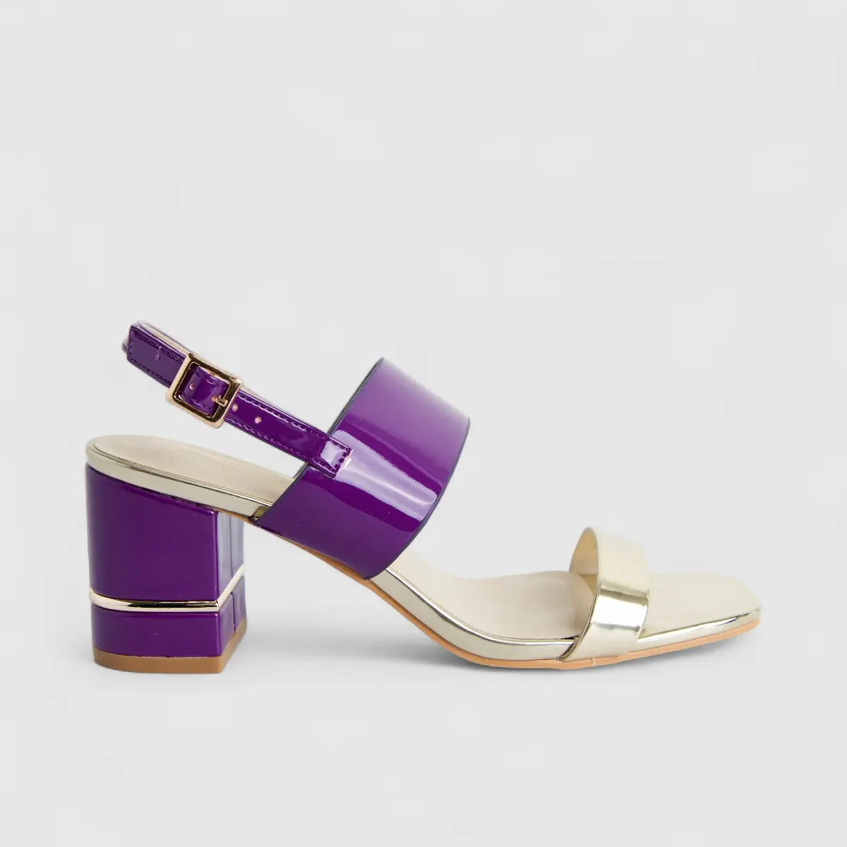 Bulbul Ladies Block Heel Sandal Gold Dark Purple HAR075