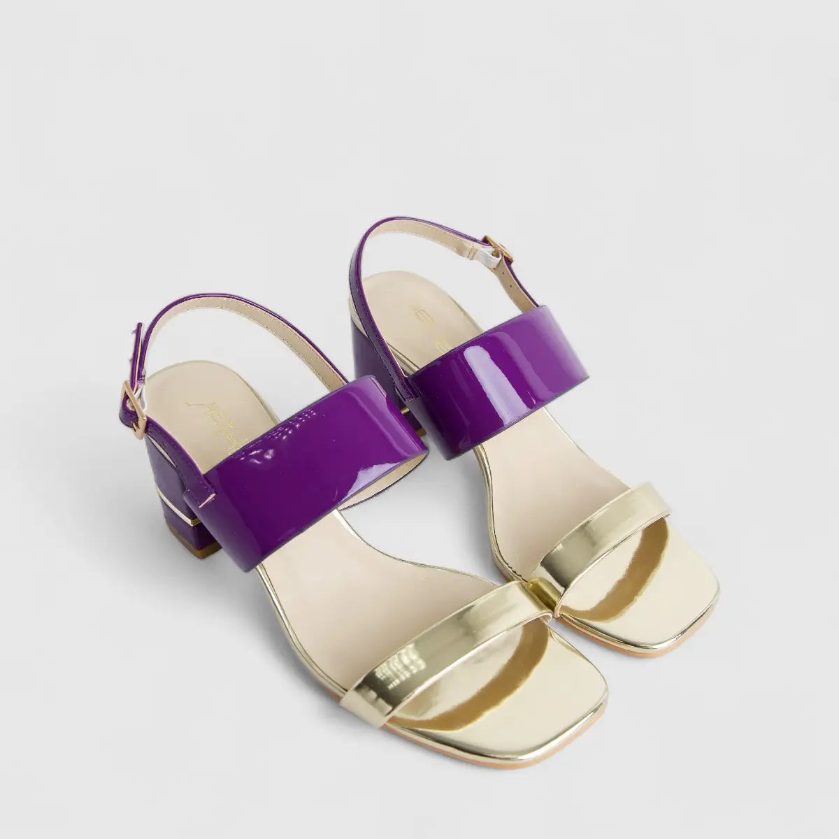 Bulbul Ladies Block Heel Sandal Gold Dark Purple HAR075