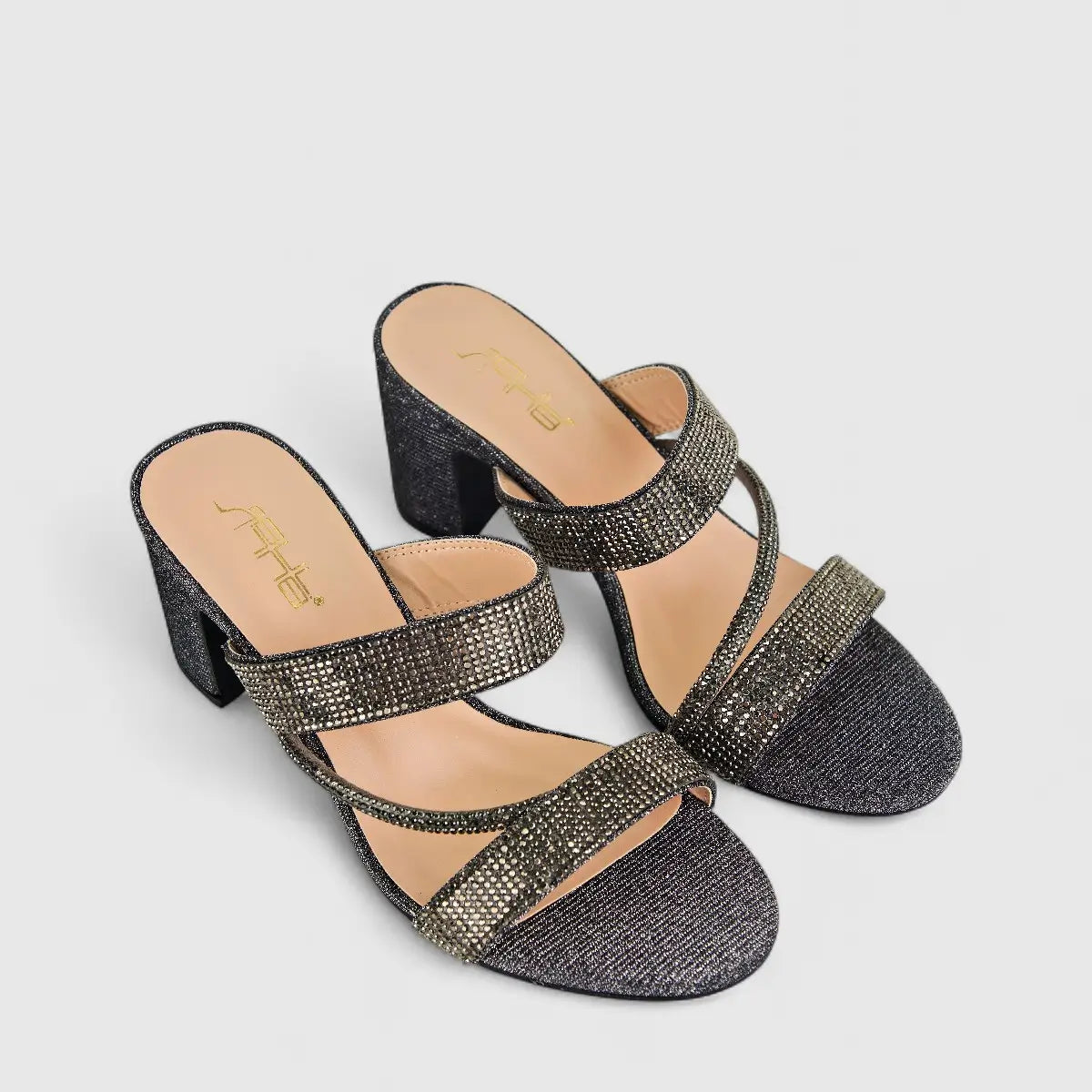Bulbul Ladies Evening Block Heel Sandal HAR029 Pewter
