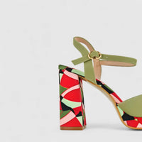 Bulbul Ladies Block Heel Sandal HAR046 Green Multi