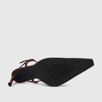 Brown Bulbul Ladies Dress Slingback Court shoe, SCR-05, with a pointed toe and stiletto heel, photographed from the sole