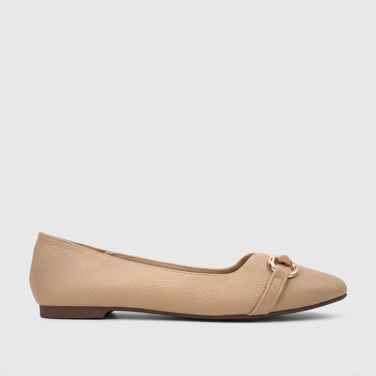 Bulbul Ladies Casual Pump Beige HAR119, featuring a textured upper and gold-tone metal ring hardware, shown in a side view.