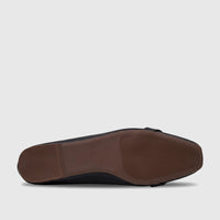 Bottom view of a black Bulbul ladies' casual pump (HAR119) with a ribbed brown sole and visible size 38.