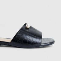 Bulbul Ladies Casual Slide With Pearl Black HAR061
