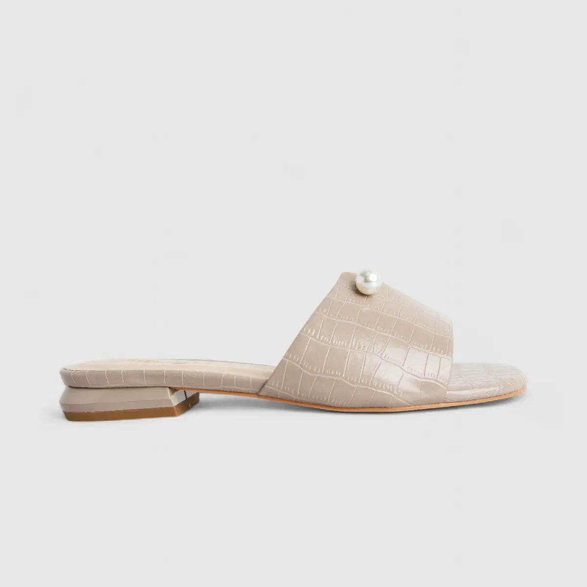 Bulbul Ladies Casual Slide With Pearl Taupe HAR061
