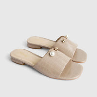 Bulbul Ladies Casual Slide With Pearl Taupe HAR061