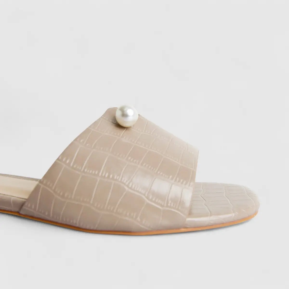 Bulbul Ladies Casual Slide With Pearl Taupe HAR061