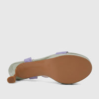 Bulbul Ladies Casual Slingback Sandal in light green and purple, showing the bottom sole and heel. HAR112.