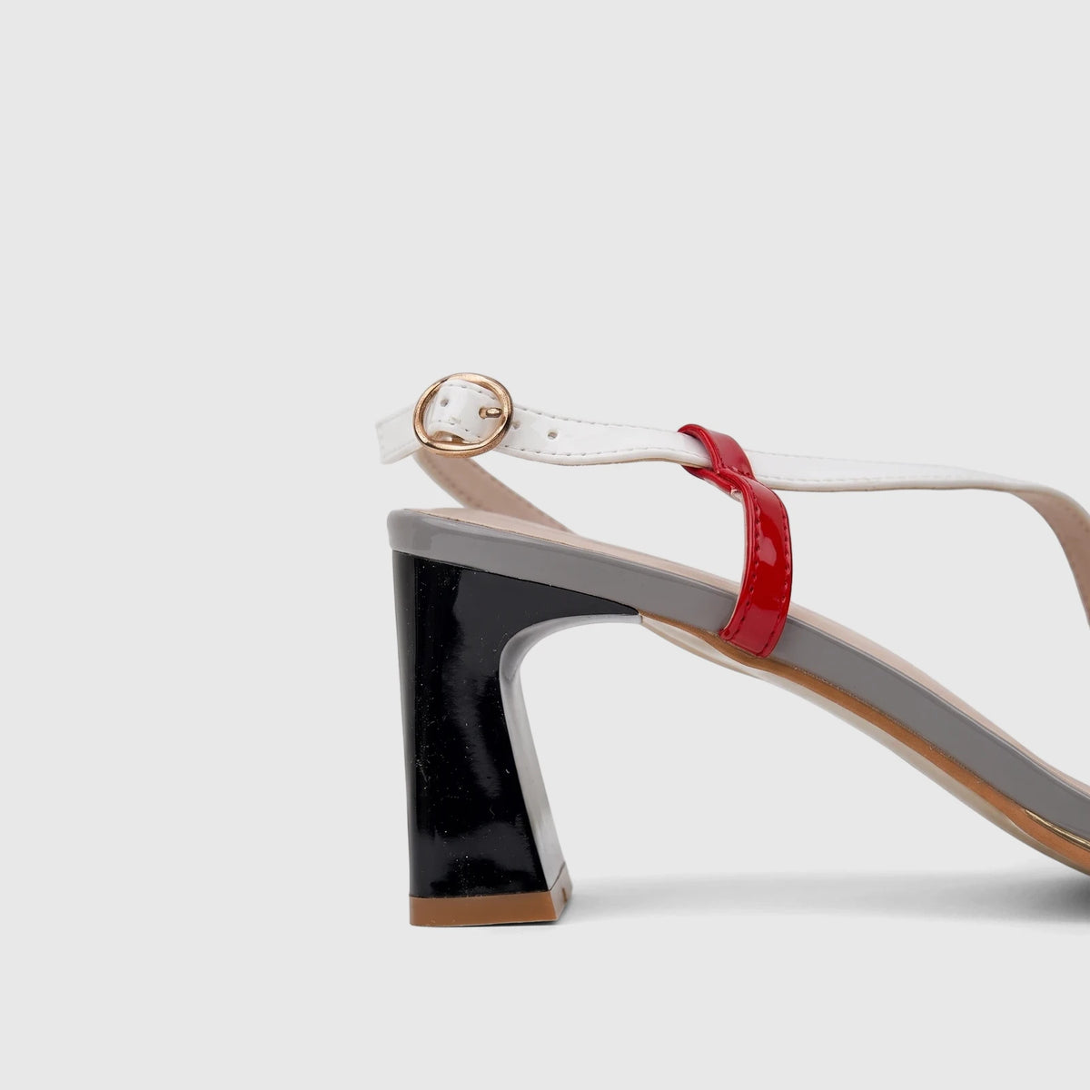 Bulbul Ladies Casual Slingback Sandal Red Multi HAR113. Red, white, black, and grey slingback sandal with a block heel and