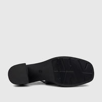 Bulbul Ladies Dress Block Heel Sandal Black LU039, showing the textured black sole and block heel from a rear underside view.