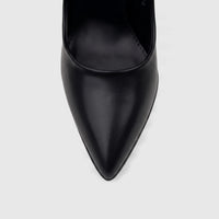Close-up of a single Bulbul Ladies Dress Court Shoe in black leather, featuring a stylish pointed toe.