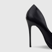 Black Bulbul Ladies Dress Court Shoe with a slender stiletto heel, presented in a close-up side profile.