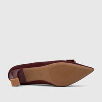 Bulbul Ladies Dress Court Shoe Burgundy HAR114, showing the bottom sole with textured grip and block heel.