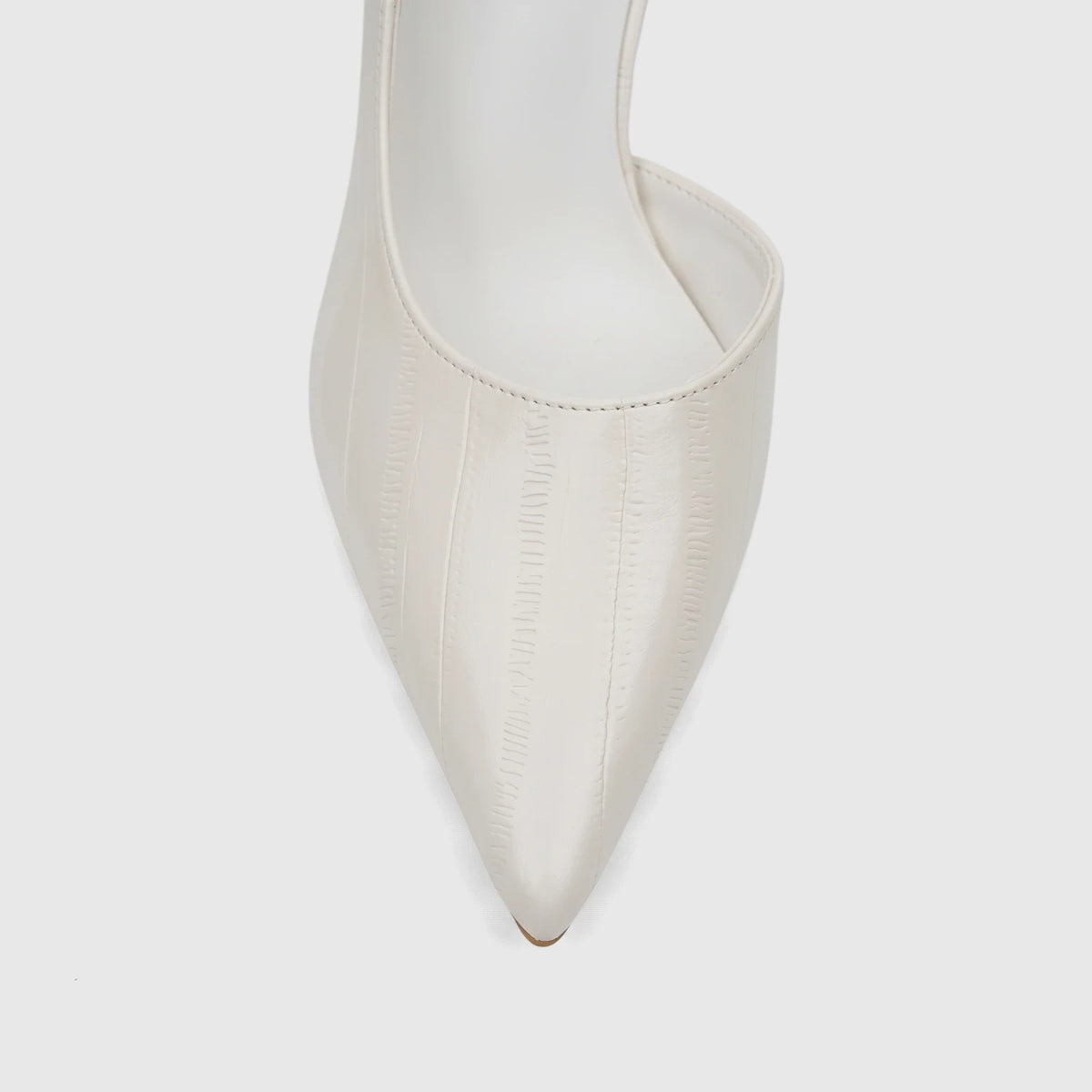Cream Bulbul Ladies Dress Open Waist Court Shoe featuring a pointed toe and a subtle textured pattern, shown from the front.